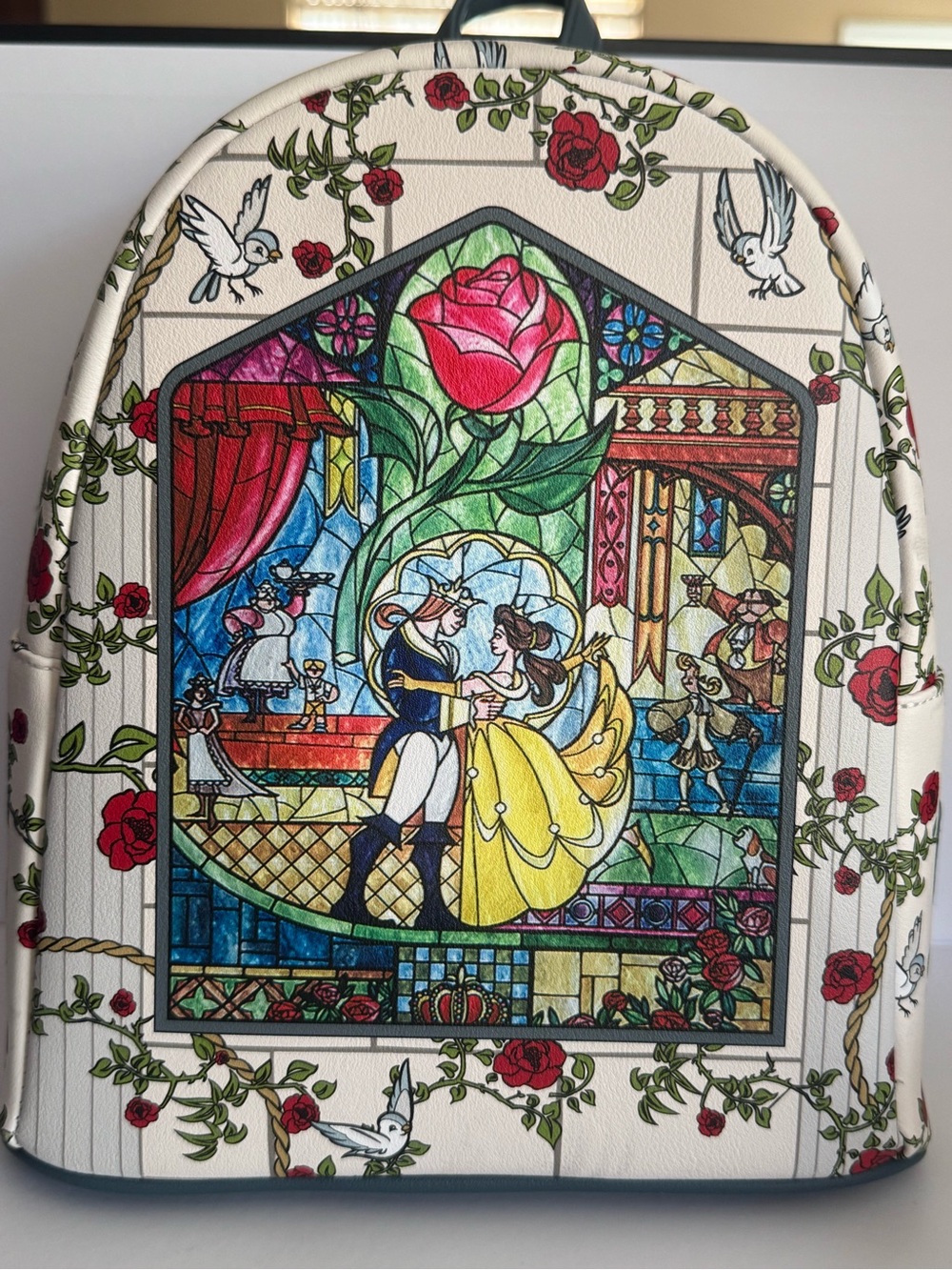 Loungefly White Stained Glass Beauty and the Beast Mini Backpack